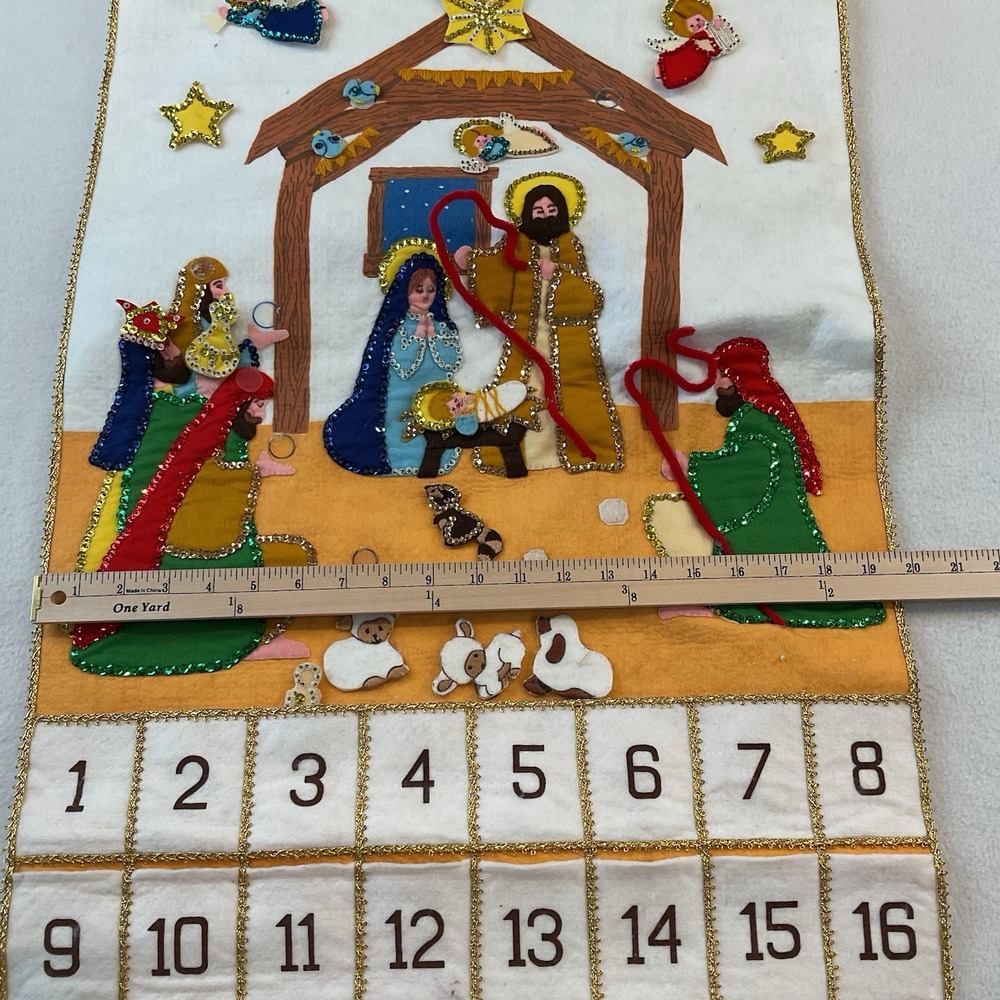 Christmas Advent Calendar Felt Sequins Handmade Wall Hanging Incomplete READ - Picture 13 of 14